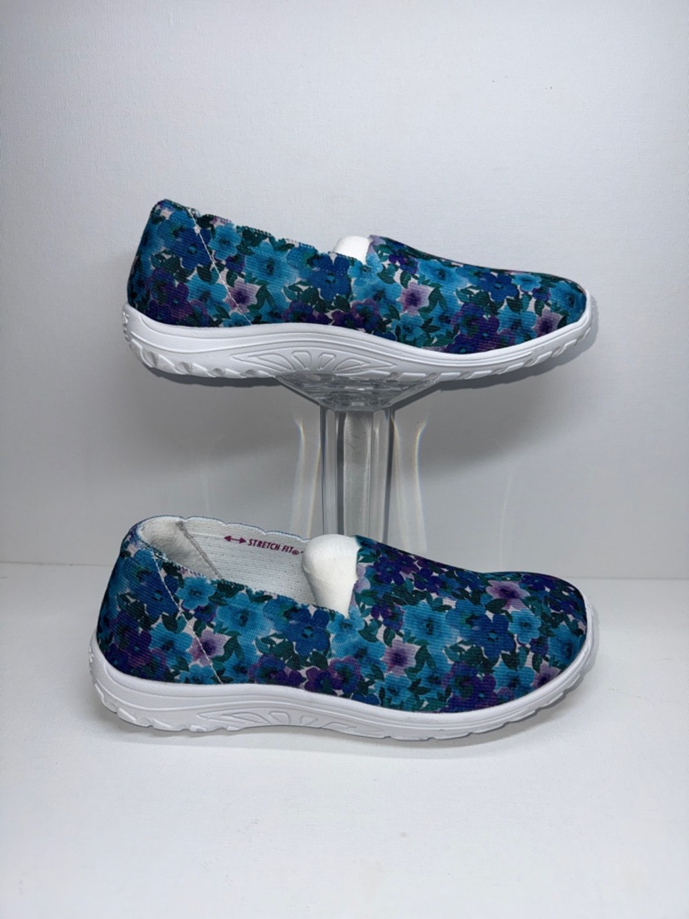 Skechers Slip-On Athletic Shoes in Teal Blue Floral, WIDE FIT